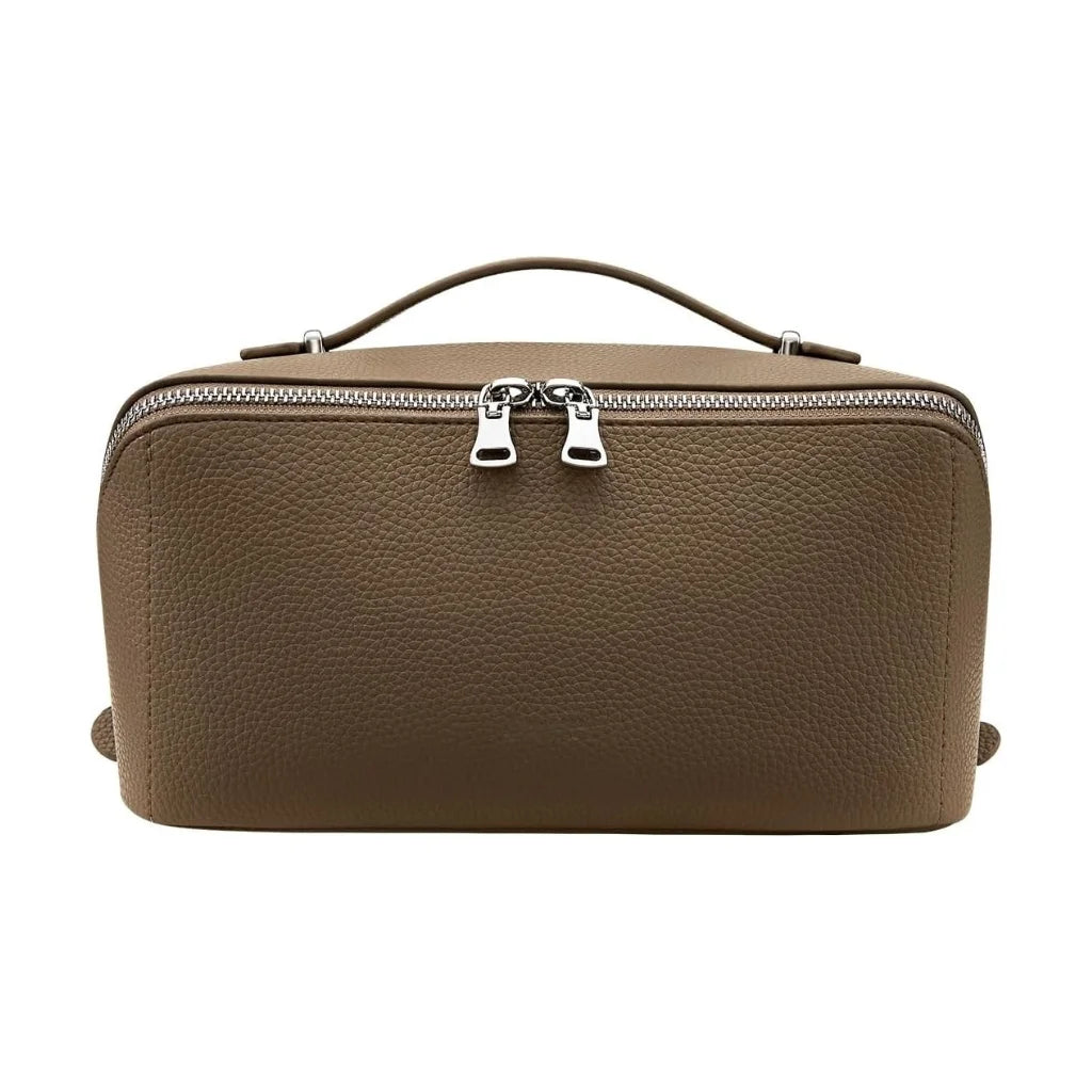 Title Large Lychee Texture PU Leather Travel Makeup Bag with TPU Brush Compartment
