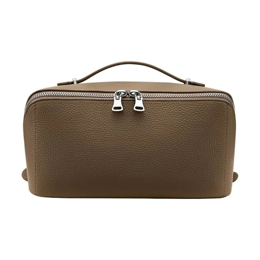 Title Large Lychee Texture PU Leather Travel Makeup Bag with TPU Brush Compartment